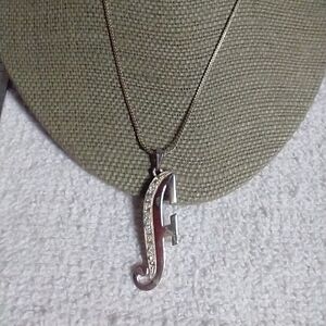 Goldtone initial f crystal necklace long chain